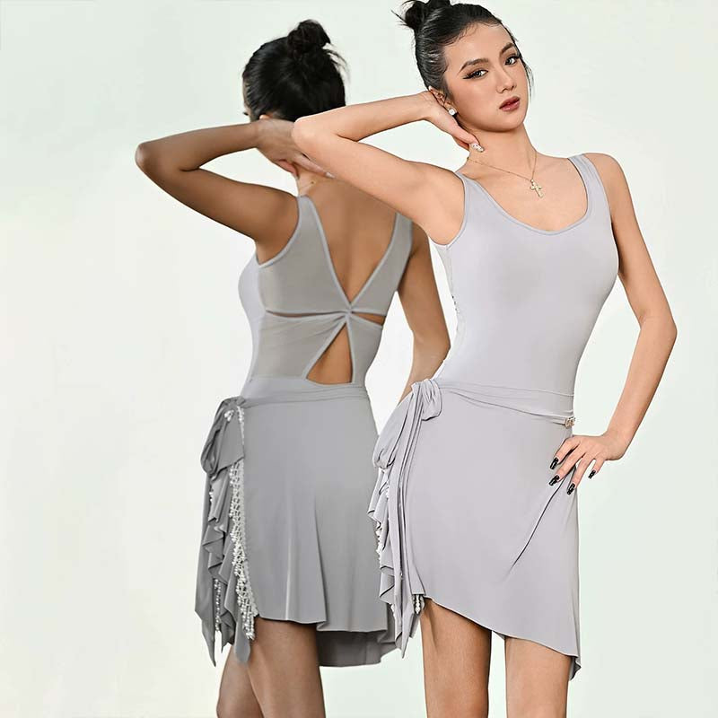 Latin Dance Leotard Sleeveless Tank Mesh Cutout Back Bodysuit, view 7
