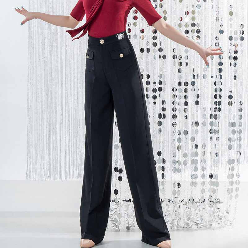 Wide Leg Ballroom Dance Pants High Waist Pocket Practice Trousers, view 7