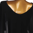 Close-up of the V back neckline on the black Latin dance cape sleeve bodysuit