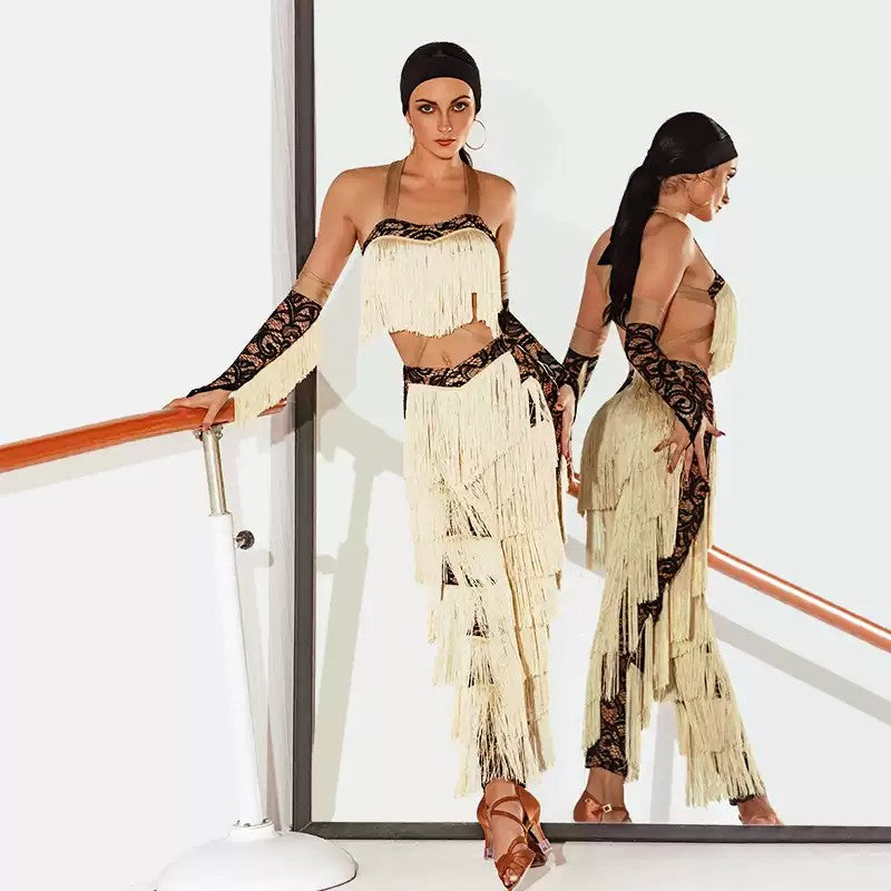 Fringe crop top and pants set at the barre