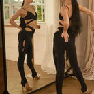Tassel Latin Dance Pants Cut Out Side Slim Fit Practice Trousers, view 4