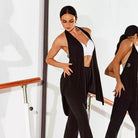 Black long drape dance top at the barre