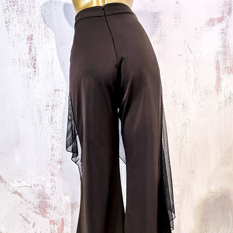 Mesh Drape Latin Dance Pants Bell Bottom Brooch Practice Trousers, view 5