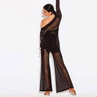 Sheer Mesh Latin Dance Pants Wide Leg Palazzo Practice Trousers, view 5