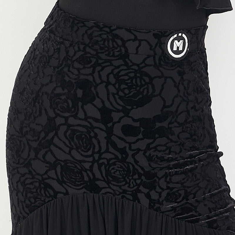 Black ballroom skirt, floral hip panel detail