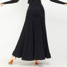 Black flared ballroom skirt, back view