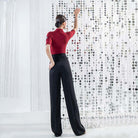 Wide Leg Ballroom Dance Pants High Waist Pocket Practice Trousers, view 10
