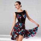 Latin Dance Leotard Rose Print Cup Mesh Panel Bodysuit, view 4