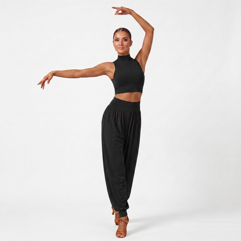 Draped Latin Dance Pants High Waist Tapered Cuff Practice Trousers, view 6