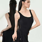 Latin Dance Leotard Sleeveless Tank Mesh Cutout Back Bodysuit, view 9