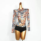 Latin Dance Leotard Animal Print Mesh Mock Neck Bodysuit, view 5