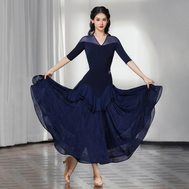 Dark blue full ballroom skirt with coordinating top