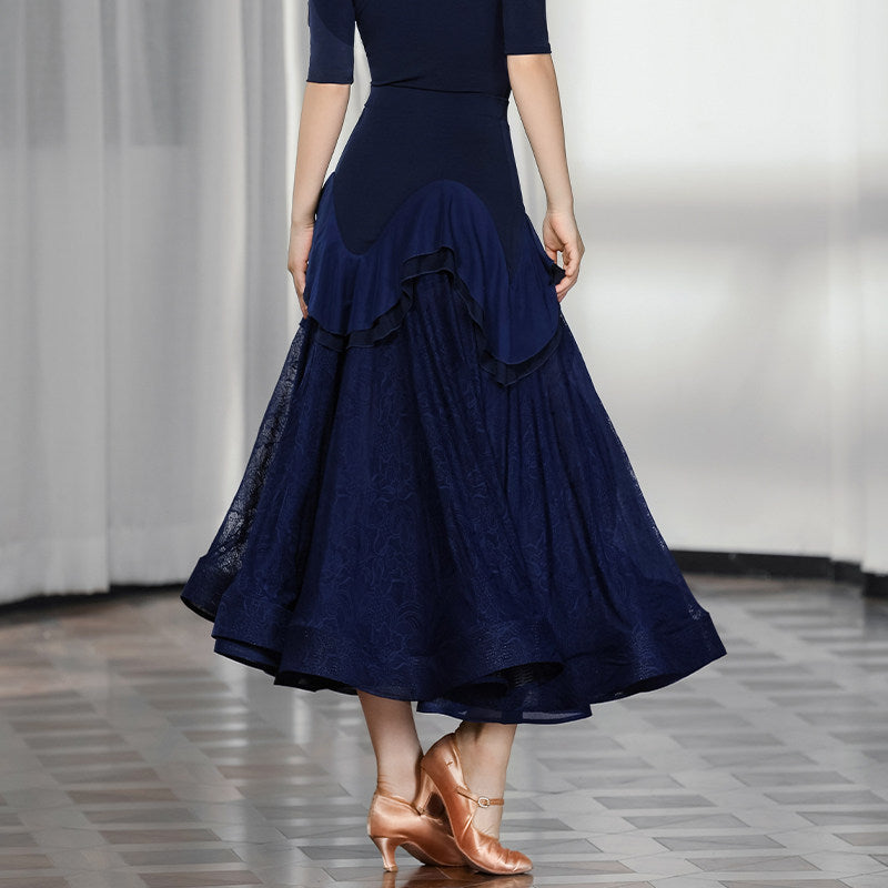 Dark blue tiered skirt, back view