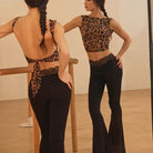 Lace Waist Latin Dance Pants Bell Bottom Flared Practice Trousers, view 8