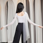 White long sleeve ballroom dance bodysuit, back view