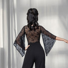 Lace cold shoulder ballroom dance bodysuit, back view