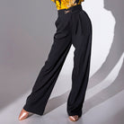 Black wide leg ballroom dance pants for women, front view