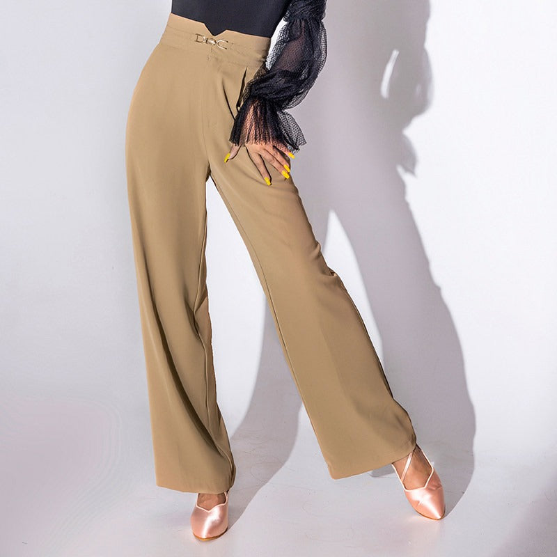 Khaki high waist wide leg ballroom dance trousers