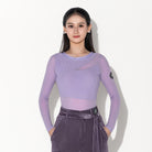 Lavender mesh long sleeve ballroom dance top for women