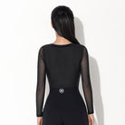Black mesh sleeve dance top, back view