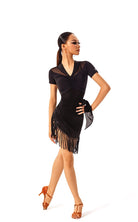 Black V neck mesh Latin dance leotard bodysuit, front view