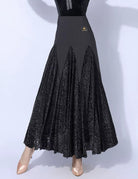 Women's Black Burnout Velvet Ballroom Smooth Long Dance Skirt