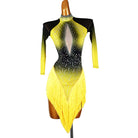Yellow and black ombre long sleeve tassel dress, front view on mannequin