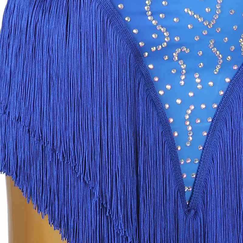 Close-up of the royal blue fringe skirt