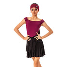 Burgundy off shoulder Latin dance bodysuit, front view