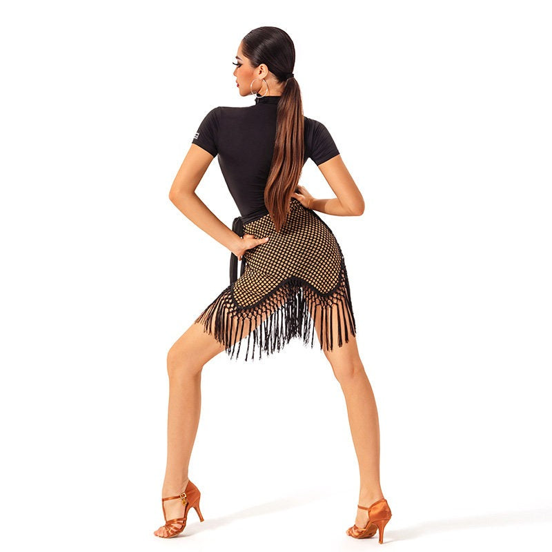Black keyhole Latin dance leotard, back view