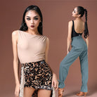 Khaki boat neck scoop back Latin dance leotard