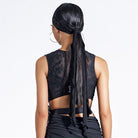 Black lace cut out Latin dance bodysuit, back view