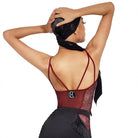 Burgundy Latin dance bodysuit with open strappy back