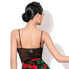 Black lace cami Latin dance leotard, back view