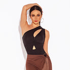 Black one shoulder cut out Latin dance leotard