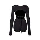 Black cut out back dance bodysuit, product view