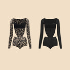 Grey Leopard, Black velvet bust long sleeve Latin dance leotard, flat lay of both colours