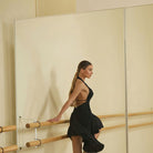 Leopard open back Latin dance dress, pose at the barre