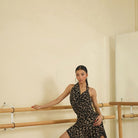 Leopard halter salsa dance dress, front view