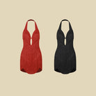 Red and black fringe dance dresses, product view