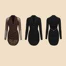 Brown and black long sleeve dance dresses, product view