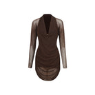 Brown mesh long sleeve Latin salsa dance dress, product view