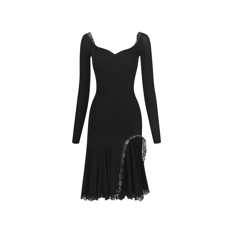 Black long sleeve Latin salsa dance dress, product view