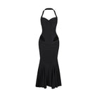 Black halter Latin salsa dance dress, product view
