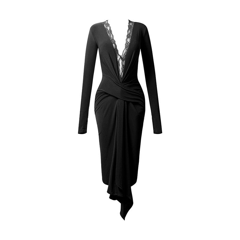 Black long sleeve Latin salsa dance dress, product view