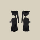 Black one sleeve crop top, skirt and arm cuff, product view