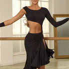Black crop top Latin dance set, front close up