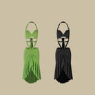 Green and black halter cutout dance dresses, product view