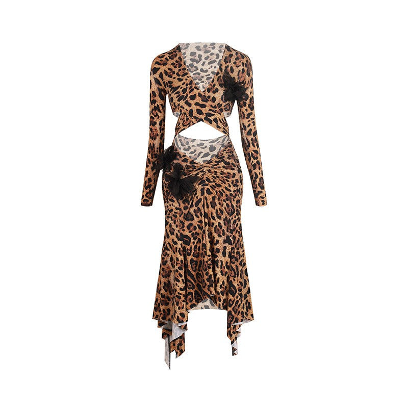 Leopard long sleeve Latin salsa dance dress, product view