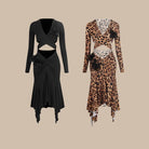 Black and leopard long sleeve dance dresses, product view